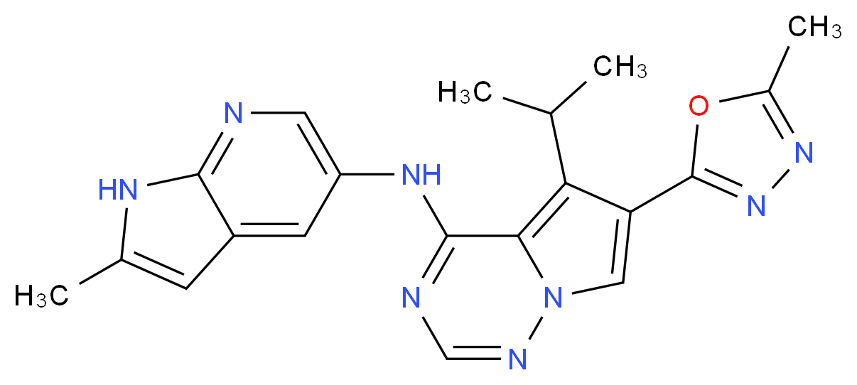 5-Isopropyl-6-(5-methyl-1,3,4-oxadiazol-2-yl)-N-(2-methyl-1H-pyrrolo-[2,3-b]pyridin-5-yl)pyrrolo[2,1-f][1,2,4]triazin-4-amine_Molecular_structure_CAS_651744-16-0)