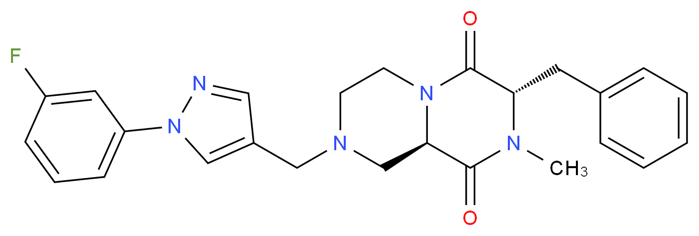 (3S,9aR)-3-benzyl-8-{[1-(3-fluorophenyl)-1H-pyrazol-4-yl]methyl}-2-methyltetrahydro-2H-pyrazino[1,2-a]pyrazine-1,4(3H,6H)-dione_Molecular_structure_CAS_)
