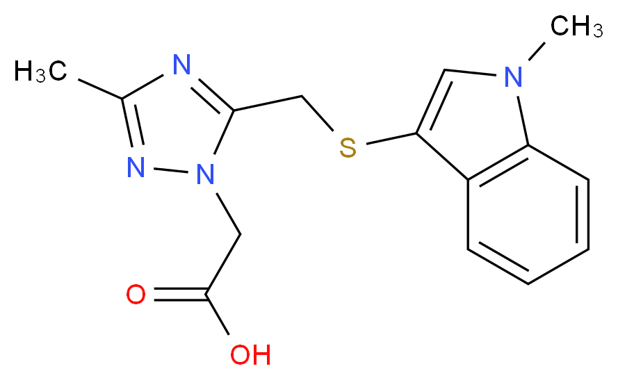 (3-methyl-5-{[(1-methyl-1H-indol-3-yl)thio]methyl}-1H-1,2,4-triazol-1-yl)acetic acid_Molecular_structure_CAS_)