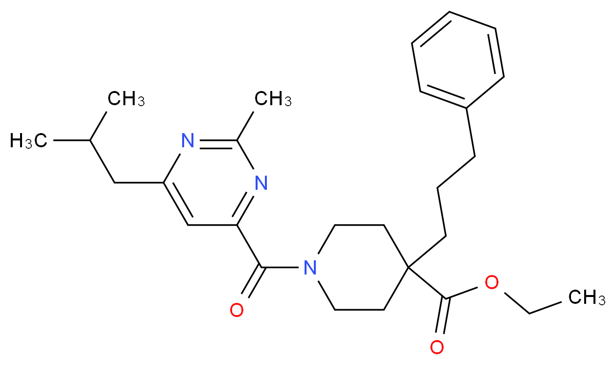 ethyl 1-[(6-isobutyl-2-methyl-4-pyrimidinyl)carbonyl]-4-(3-phenylpropyl)-4-piperidinecarboxylate_Molecular_structure_CAS_)