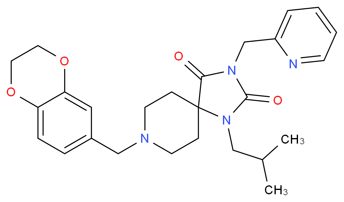 8-(2,3-dihydro-1,4-benzodioxin-6-ylmethyl)-1-isobutyl-3-(2-pyridinylmethyl)-1,3,8-triazaspiro[4.5]decane-2,4-dione_Molecular_structure_CAS_)