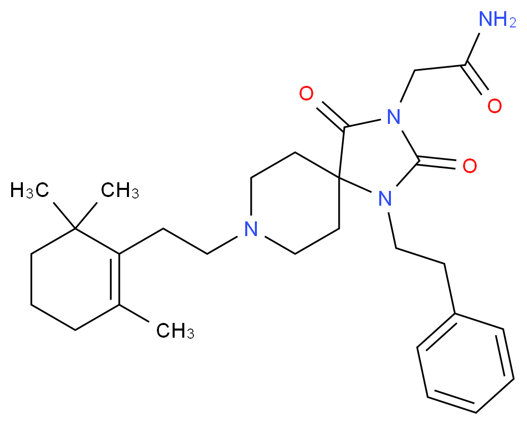 2-{2,4-dioxo-1-(2-phenylethyl)-8-[2-(2,6,6-trimethyl-1-cyclohexen-1-yl)ethyl]-1,3,8-triazaspiro[4.5]dec-3-yl}acetamide_Molecular_structure_CAS_)