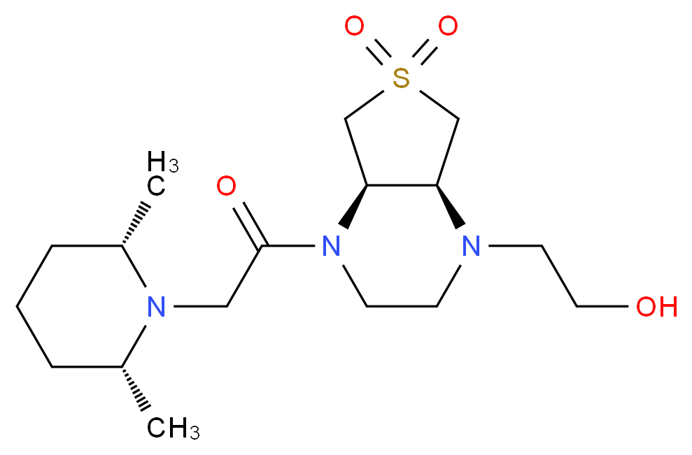 2-[(4aR*,7aS*)-4-{[(2R*,6S*)-2,6-dimethylpiperidin-1-yl]acetyl}-6,6-dioxidohexahydrothieno[3,4-b]pyrazin-1(2H)-yl]ethanol_Molecular_structure_CAS_)