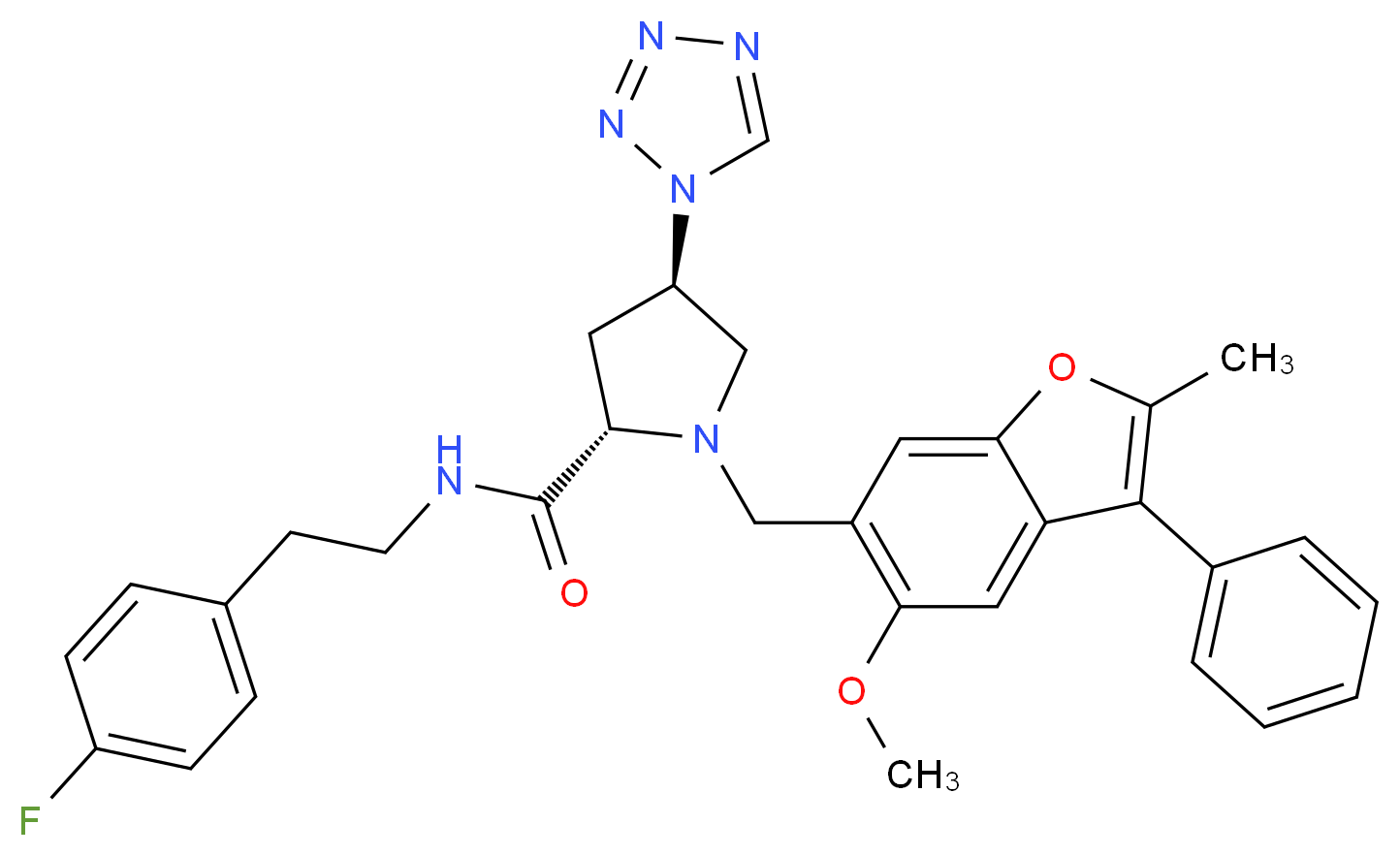 (4R)-N-[2-(4-fluorophenyl)ethyl]-1-[(5-methoxy-2-methyl-3-phenyl-1-benzofuran-6-yl)methyl]-4-(1H-tetrazol-1-yl)-L-prolinamide_Molecular_structure_CAS_)