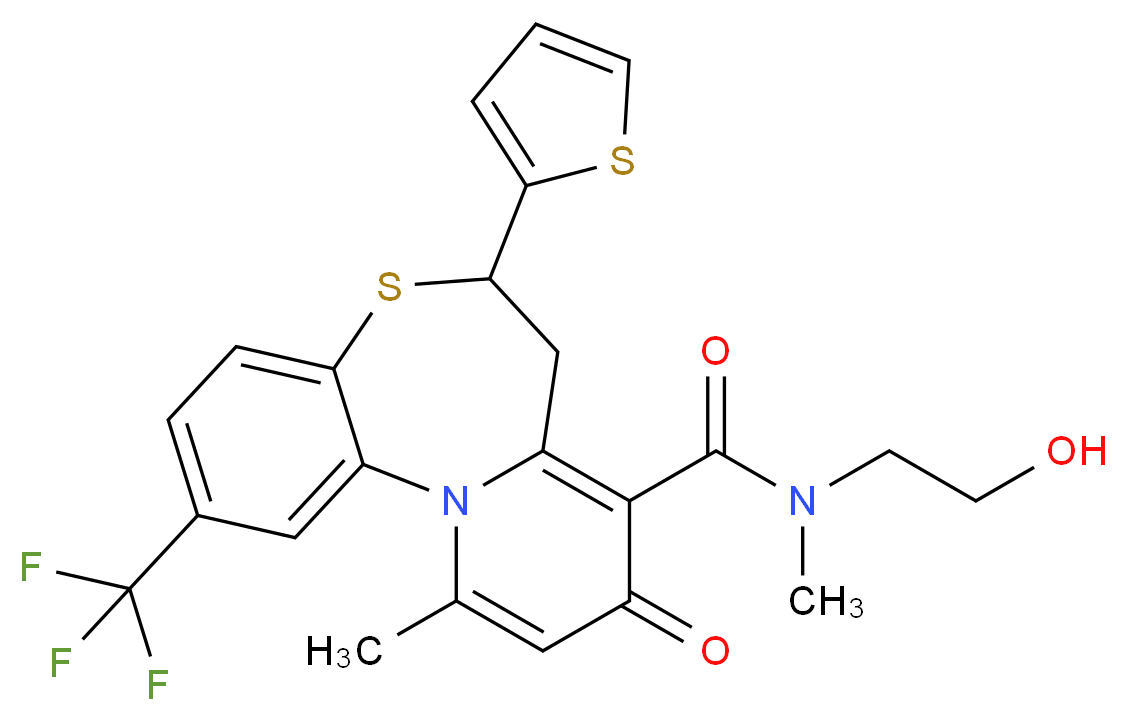 N-(2-hydroxyethyl)-N,11-dimethyl-9-oxo-6-(2-thienyl)-2-(trifluoromethyl)-7,9-dihydro-6H-pyrido[2,1-d][1,5]benzothiazepine-8-carboxamide_Molecular_structure_CAS_)