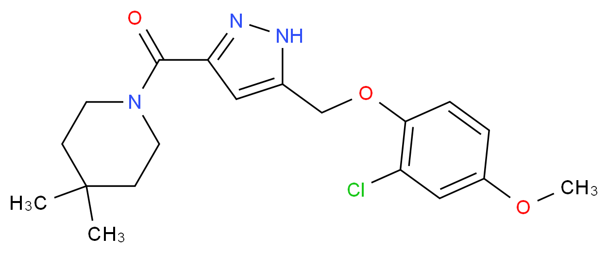 1-({5-[(2-chloro-4-methoxyphenoxy)methyl]-1H-pyrazol-3-yl}carbonyl)-4,4-dimethylpiperidine_Molecular_structure_CAS_)