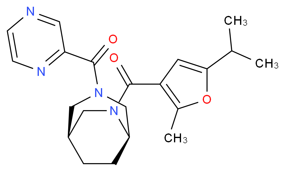 (1S*,5R*)-6-(5-isopropyl-2-methyl-3-furoyl)-3-(pyrazin-2-ylcarbonyl)-3,6-diazabicyclo[3.2.2]nonane_Molecular_structure_CAS_)