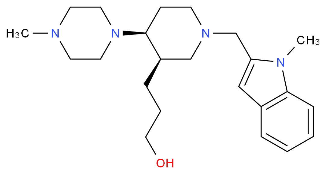 3-[(3R*,4S*)-1-[(1-methyl-1H-indol-2-yl)methyl]-4-(4-methylpiperazin-1-yl)piperidin-3-yl]propan-1-ol_Molecular_structure_CAS_)