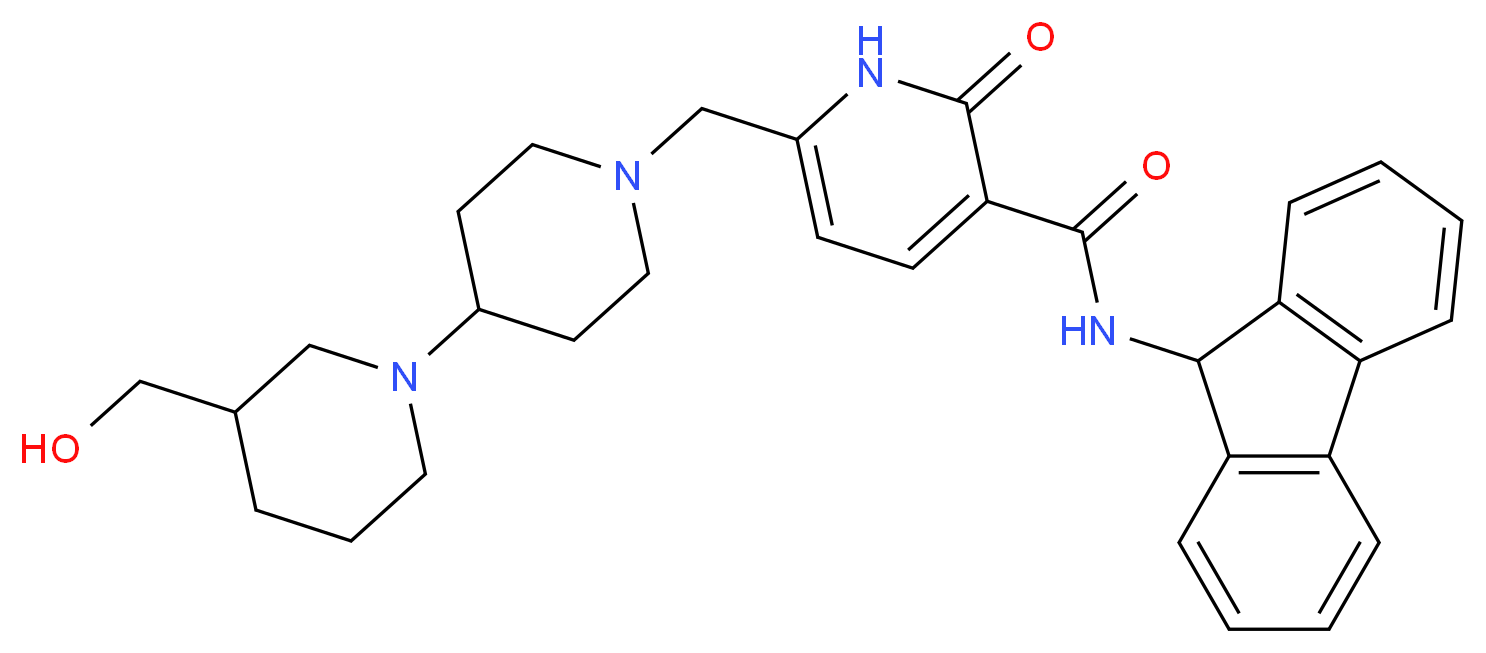 N-9H-fluoren-9-yl-6-{[3-(hydroxymethyl)-1,4'-bipiperidin-1'-yl]methyl}-2-oxo-1,2-dihydro-3-pyridinecarboxamide_Molecular_structure_CAS_)