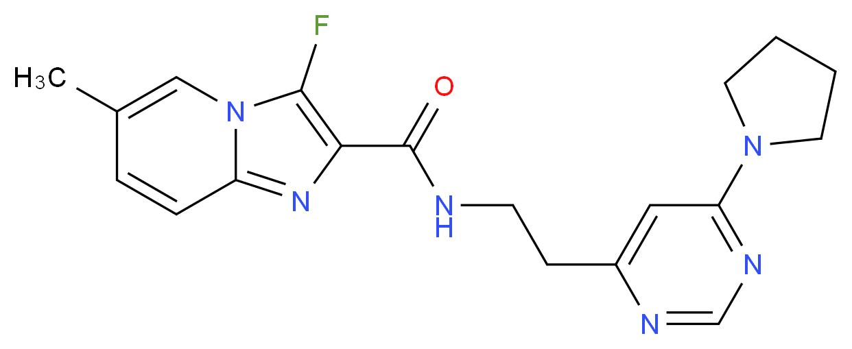 3-fluoro-6-methyl-N-{2-[6-(1-pyrrolidinyl)-4-pyrimidinyl]ethyl}imidazo[1,2-a]pyridine-2-carboxamide_Molecular_structure_CAS_)