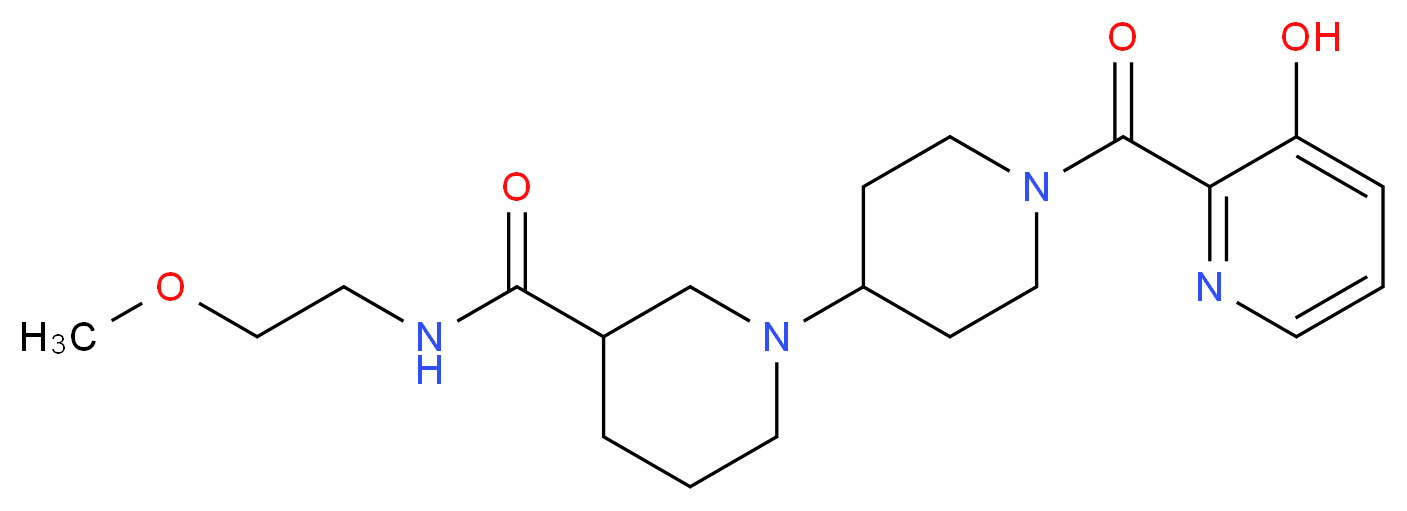 1'-[(3-hydroxypyridin-2-yl)carbonyl]-N-(2-methoxyethyl)-1,4'-bipiperidine-3-carboxamide_Molecular_structure_CAS_)