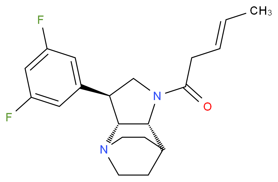 (2R*,3S*,6R*)-3-(3,5-difluorophenyl)-5-[(3E)-3-pentenoyl]-1,5-diazatricyclo[5.2.2.0~2,6~]undecane_Molecular_structure_CAS_)