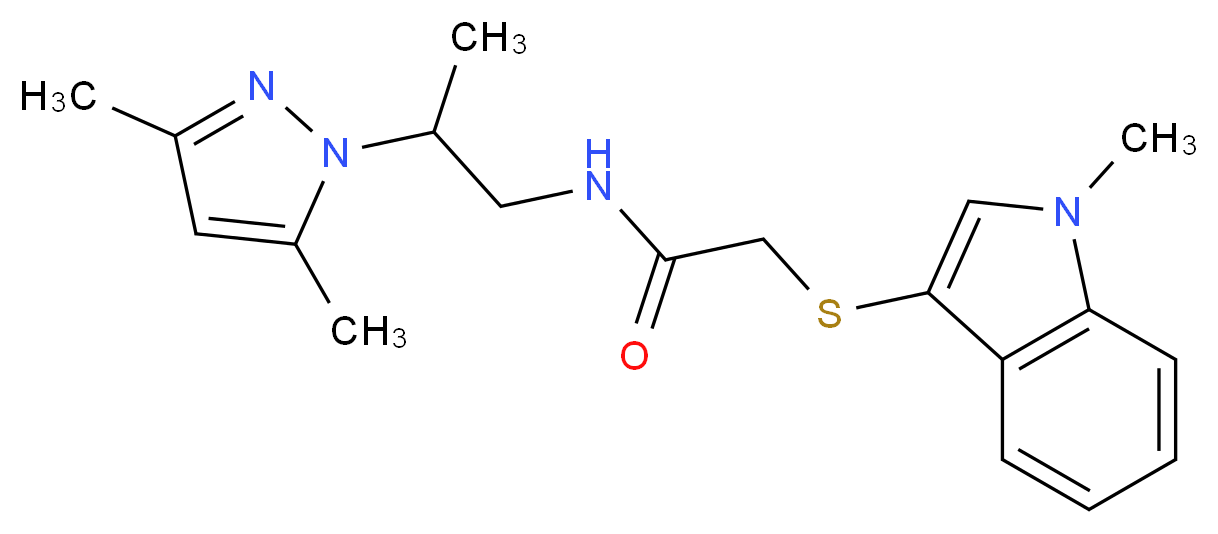 N-[2-(3,5-dimethyl-1H-pyrazol-1-yl)propyl]-2-[(1-methyl-1H-indol-3-yl)thio]acetamide_Molecular_structure_CAS_)