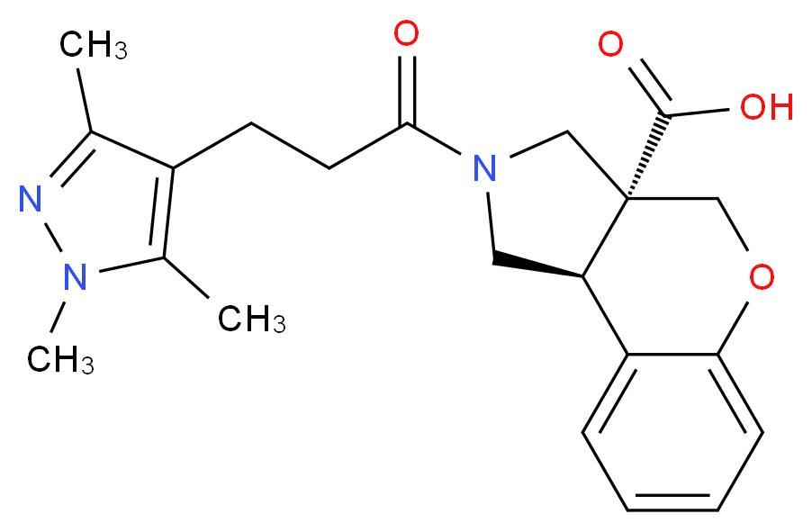 (3aR*,9bR*)-2-[3-(1,3,5-trimethyl-1H-pyrazol-4-yl)propanoyl]-1,2,3,9b-tetrahydrochromeno[3,4-c]pyrrole-3a(4H)-carboxylic acid_Molecular_structure_CAS_)