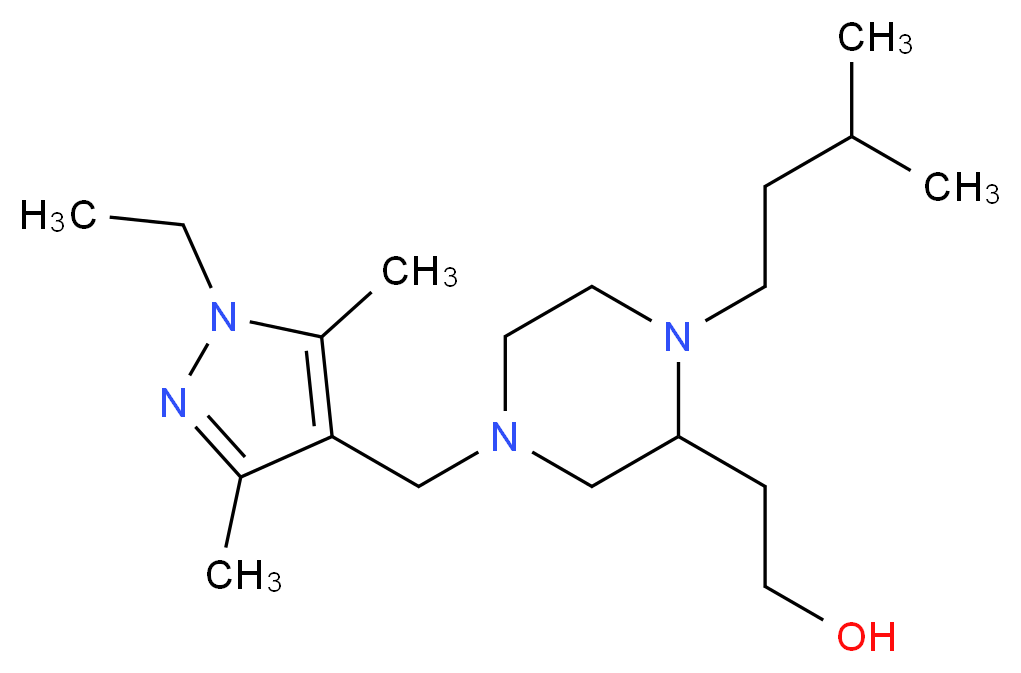 2-[4-[(1-ethyl-3,5-dimethyl-1H-pyrazol-4-yl)methyl]-1-(3-methylbutyl)-2-piperazinyl]ethanol_Molecular_structure_CAS_)