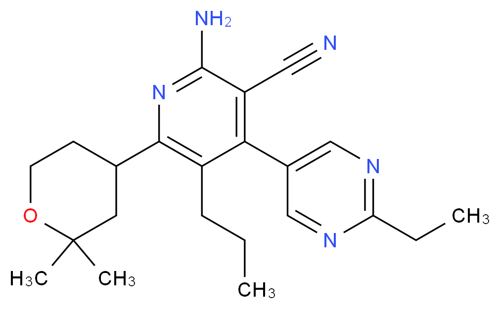2-amino-6-(2,2-dimethyltetrahydro-2H-pyran-4-yl)-4-(2-ethylpyrimidin-5-yl)-5-propylnicotinonitrile_Molecular_structure_CAS_)