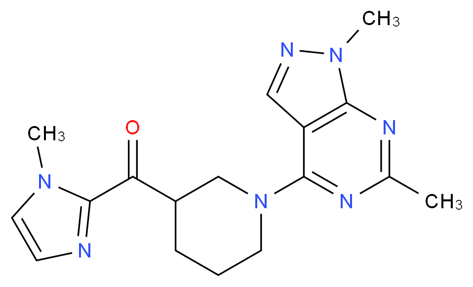 [1-(1,6-dimethyl-1H-pyrazolo[3,4-d]pyrimidin-4-yl)piperidin-3-yl](1-methyl-1H-imidazol-2-yl)methanone_Molecular_structure_CAS_)