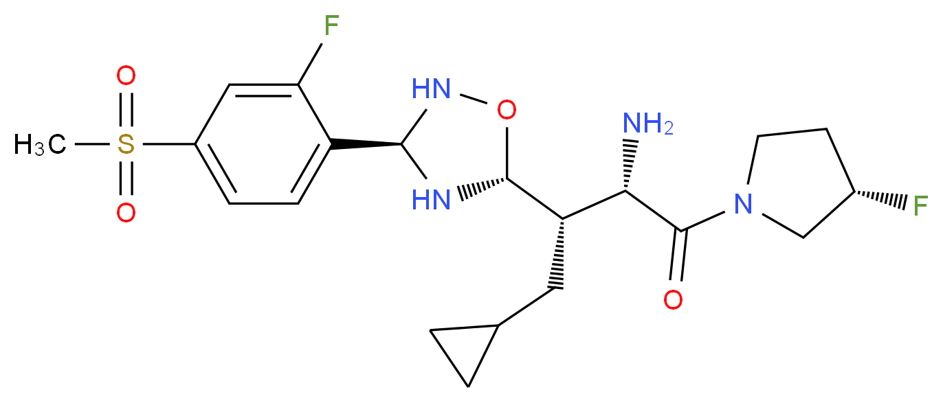 (2S,3S)-4-cyclopropyl-3-{(3R,5R)-3-[2-fluoro-4-(methylsulfonyl)phenyl]-1,2,4-oxadiazolidin-5-yl}-1-[(3S)-3-fluoropyrrolidin-1-yl]-1-oxobutan-2-amine_Molecular_structure_CAS_)