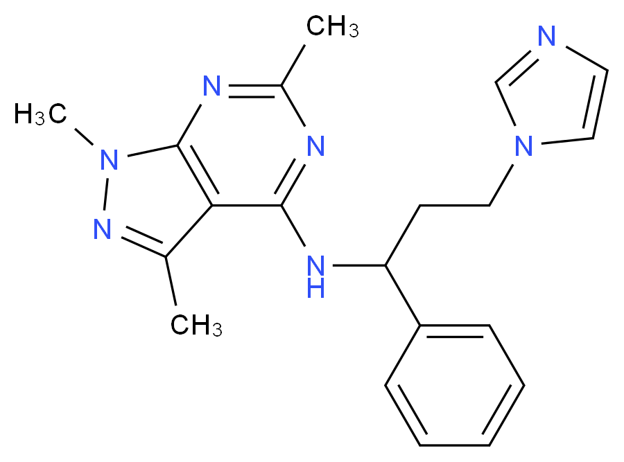 N-[3-(1H-imidazol-1-yl)-1-phenylpropyl]-1,3,6-trimethyl-1H-pyrazolo[3,4-d]pyrimidin-4-amine_Molecular_structure_CAS_)