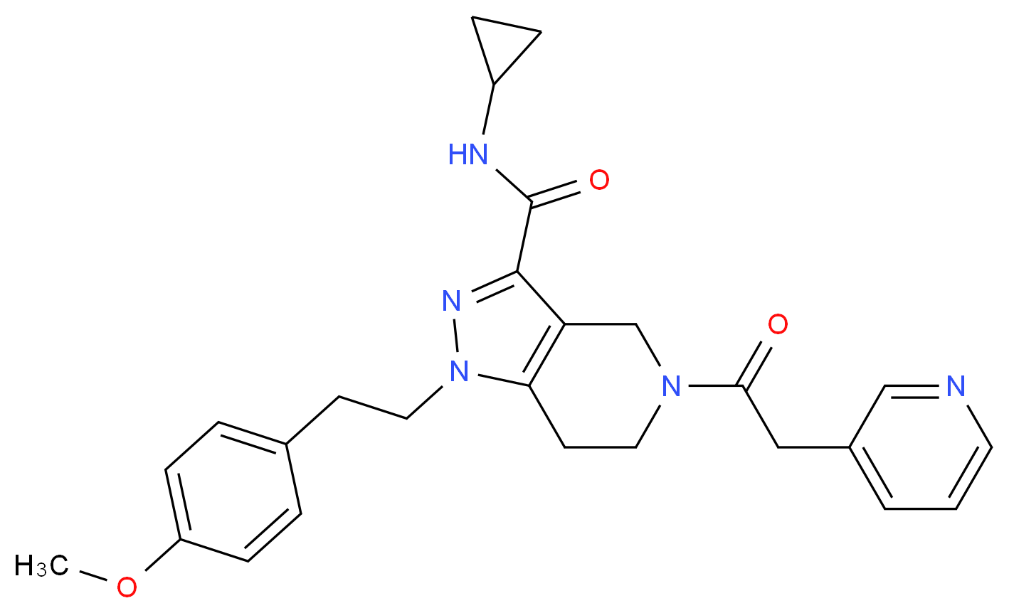 N-cyclopropyl-1-[2-(4-methoxyphenyl)ethyl]-5-(3-pyridinylacetyl)-4,5,6,7-tetrahydro-1H-pyrazolo[4,3-c]pyridine-3-carboxamide_Molecular_structure_CAS_)