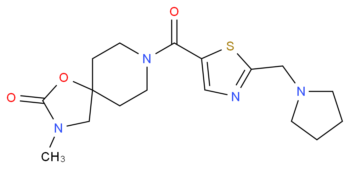 3-methyl-8-{[2-(pyrrolidin-1-ylmethyl)-1,3-thiazol-5-yl]carbonyl}-1-oxa-3,8-diazaspiro[4.5]decan-2-one_Molecular_structure_CAS_)