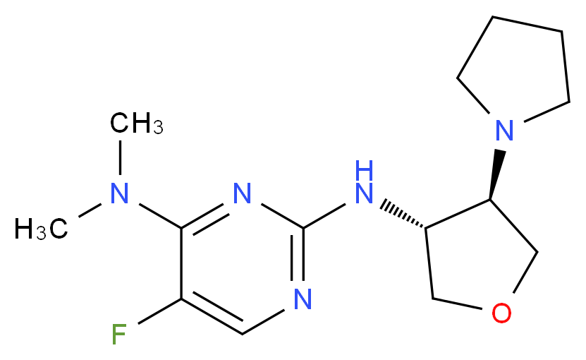 5-fluoro-N~4~,N~4~-dimethyl-N~2~-[(3R*,4R*)-4-pyrrolidin-1-yltetrahydrofuran-3-yl]pyrimidine-2,4-diamine_Molecular_structure_CAS_)