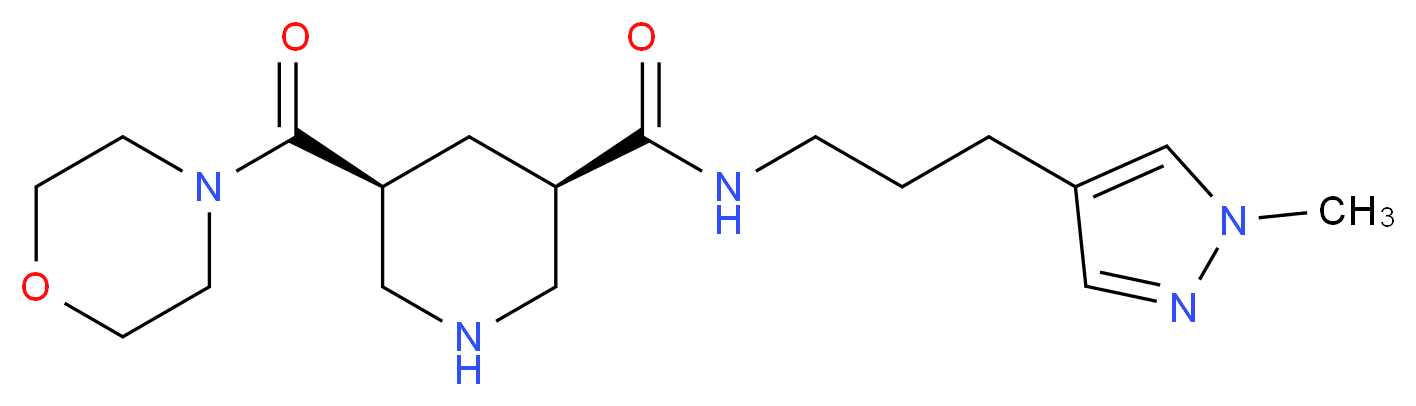 (3R*,5S*)-N-[3-(1-methyl-1H-pyrazol-4-yl)propyl]-5-(morpholin-4-ylcarbonyl)piperidine-3-carboxamide_Molecular_structure_CAS_)