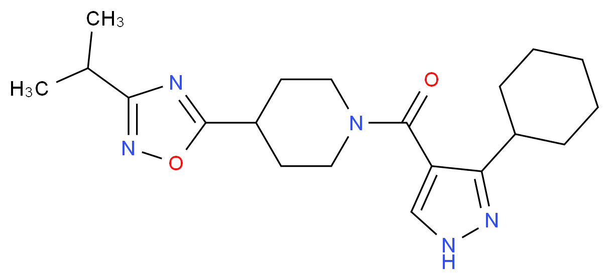 1-[(3-cyclohexyl-1H-pyrazol-4-yl)carbonyl]-4-(3-isopropyl-1,2,4-oxadiazol-5-yl)piperidine_Molecular_structure_CAS_)