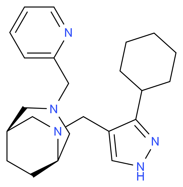 (1S*,5R*)-6-[(3-cyclohexyl-1H-pyrazol-4-yl)methyl]-3-(pyridin-2-ylmethyl)-3,6-diazabicyclo[3.2.2]nonane_Molecular_structure_CAS_)