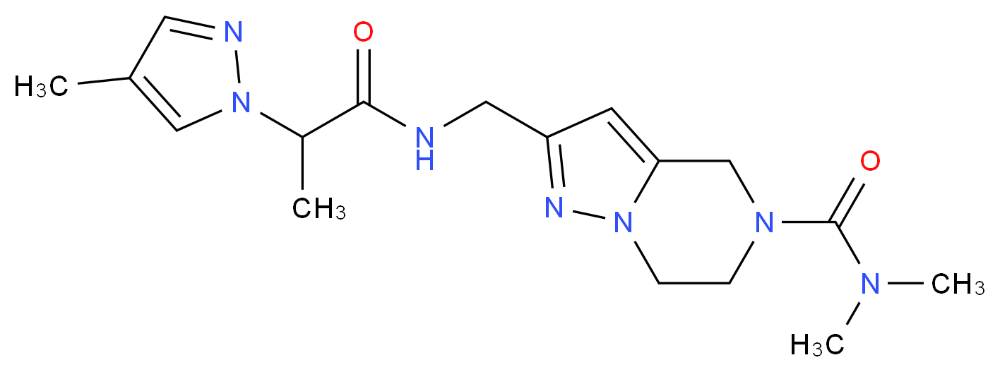 N,N-dimethyl-2-({[2-(4-methyl-1H-pyrazol-1-yl)propanoyl]amino}methyl)-6,7-dihydropyrazolo[1,5-a]pyrazine-5(4H)-carboxamide_Molecular_structure_CAS_)