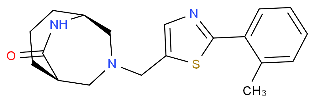 (1S*,5R*)-3-{[2-(2-methylphenyl)-1,3-thiazol-5-yl]methyl}-3,9-diazabicyclo[3.3.2]decan-10-one_Molecular_structure_CAS_)