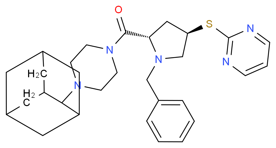 2-[((3R,5S)-5-{[4-(2-adamantyl)-1-piperazinyl]carbonyl}-1-benzyl-3-pyrrolidinyl)thio]pyrimidine_Molecular_structure_CAS_)