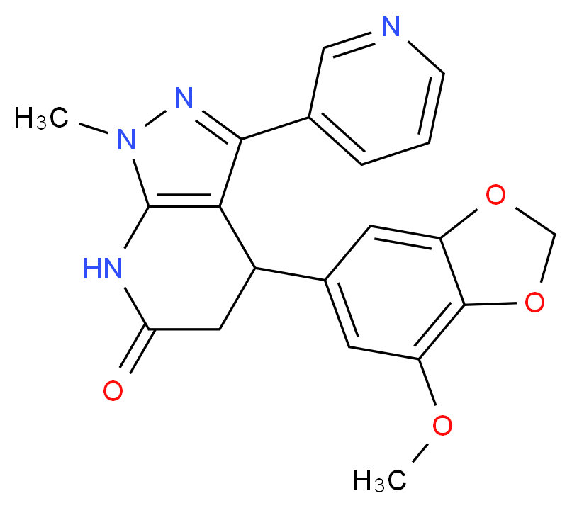 4-(7-methoxy-1,3-benzodioxol-5-yl)-1-methyl-3-pyridin-3-yl-1,4,5,7-tetrahydro-6H-pyrazolo[3,4-b]pyridin-6-one_Molecular_structure_CAS_)