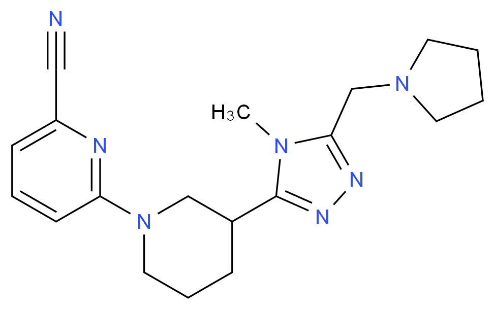 6-{3-[4-methyl-5-(pyrrolidin-1-ylmethyl)-4H-1,2,4-triazol-3-yl]piperidin-1-yl}pyridine-2-carbonitrile_Molecular_structure_CAS_)