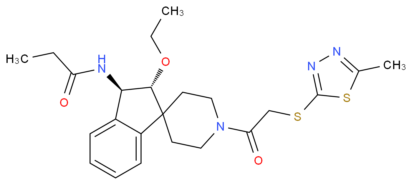 N-((2R*,3R*)-2-ethoxy-1'-{[(5-methyl-1,3,4-thiadiazol-2-yl)thio]acetyl}-2,3-dihydrospiro[indene-1,4'-piperidin]-3-yl)propanamide_Molecular_structure_CAS_)