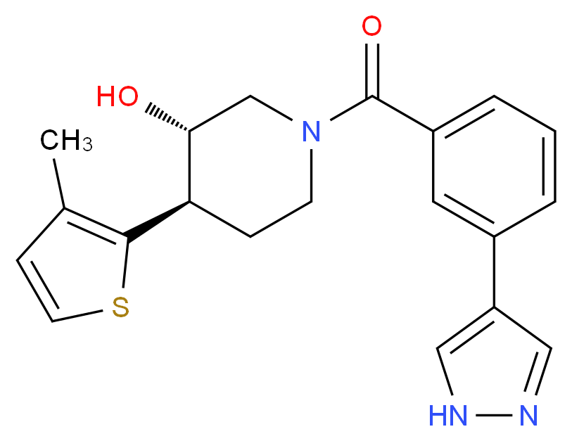 (3S*,4R*)-4-(3-methyl-2-thienyl)-1-[3-(1H-pyrazol-4-yl)benzoyl]piperidin-3-ol_Molecular_structure_CAS_)