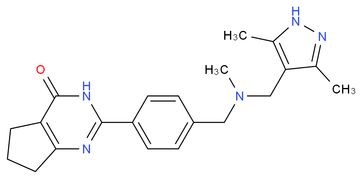 2-(4-{[[(3,5-dimethyl-1H-pyrazol-4-yl)methyl](methyl)amino]methyl}phenyl)-3,5,6,7-tetrahydro-4H-cyclopenta[d]pyrimidin-4-one_Molecular_structure_CAS_)