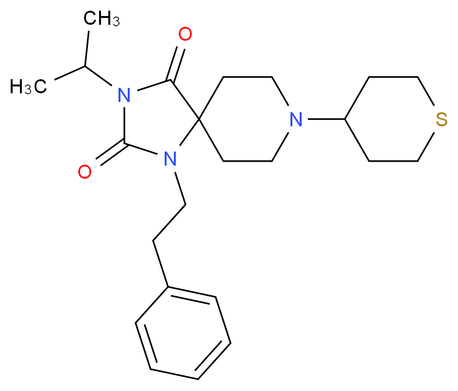 3-isopropyl-1-(2-phenylethyl)-8-(tetrahydro-2H-thiopyran-4-yl)-1,3,8-triazaspiro[4.5]decane-2,4-dione_Molecular_structure_CAS_)