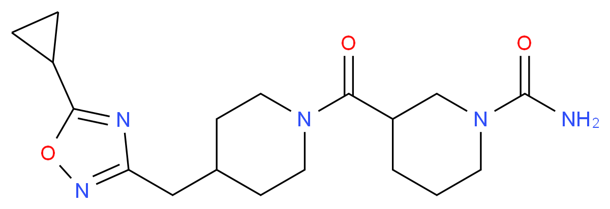 3-({4-[(5-cyclopropyl-1,2,4-oxadiazol-3-yl)methyl]-1-piperidinyl}carbonyl)-1-piperidinecarboxamide_Molecular_structure_CAS_)