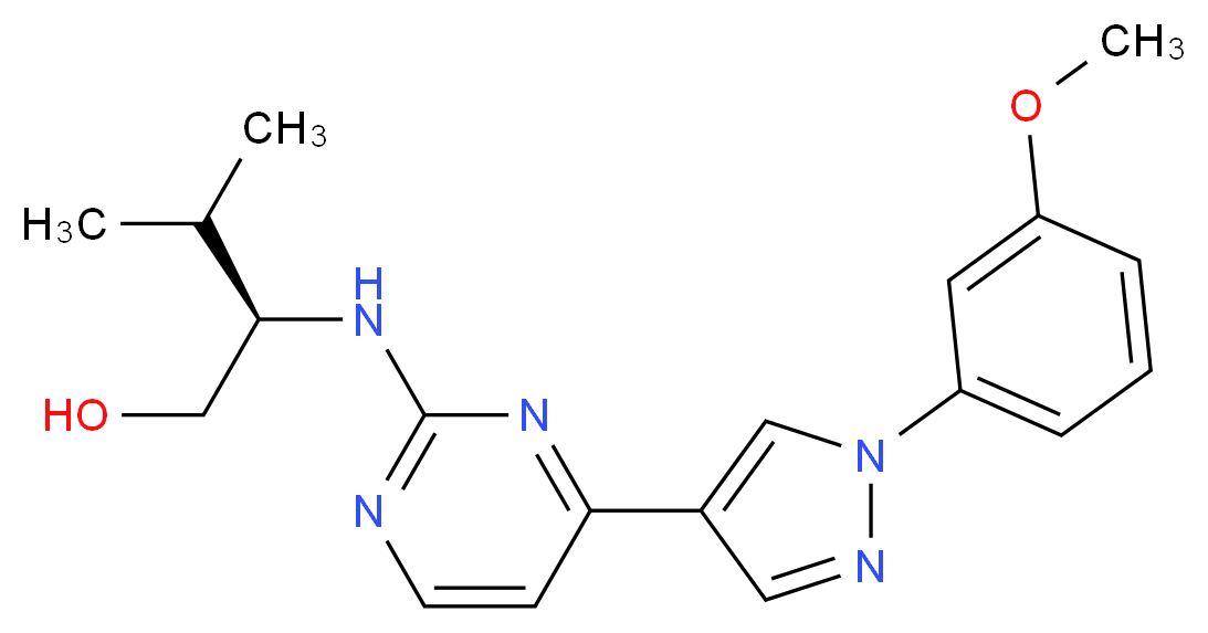 (2R)-2-({4-[1-(3-methoxyphenyl)-1H-pyrazol-4-yl]pyrimidin-2-yl}amino)-3-methylbutan-1-ol_Molecular_structure_CAS_)