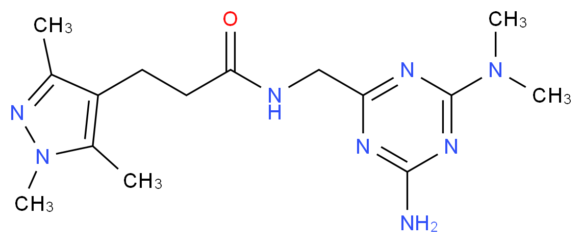 N-{[4-amino-6-(dimethylamino)-1,3,5-triazin-2-yl]methyl}-3-(1,3,5-trimethyl-1H-pyrazol-4-yl)propanamide_Molecular_structure_CAS_)
