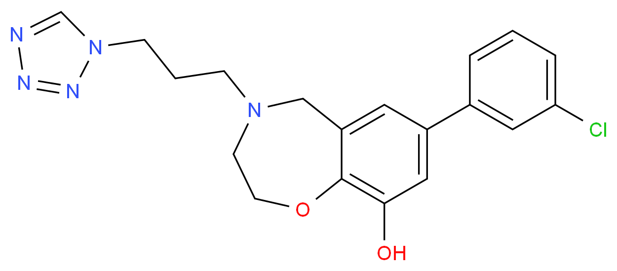 7-(3-chlorophenyl)-4-[3-(1H-tetrazol-1-yl)propyl]-2,3,4,5-tetrahydro-1,4-benzoxazepin-9-ol_Molecular_structure_CAS_)