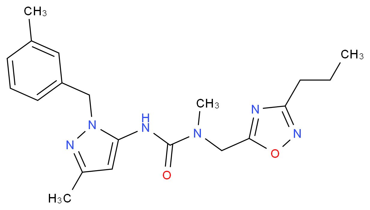 N-methyl-N'-[3-methyl-1-(3-methylbenzyl)-1H-pyrazol-5-yl]-N-[(3-propyl-1,2,4-oxadiazol-5-yl)methyl]urea_Molecular_structure_CAS_)