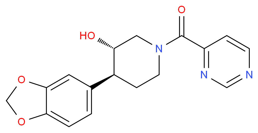 (3S*,4S*)-4-(1,3-benzodioxol-5-yl)-1-(pyrimidin-4-ylcarbonyl)piperidin-3-ol_Molecular_structure_CAS_)