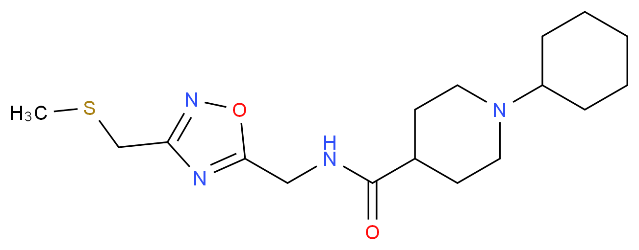 1-cyclohexyl-N-({3-[(methylthio)methyl]-1,2,4-oxadiazol-5-yl}methyl)-4-piperidinecarboxamide_Molecular_structure_CAS_)