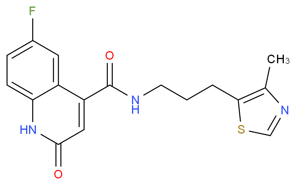 6-fluoro-N-[3-(4-methyl-1,3-thiazol-5-yl)propyl]-2-oxo-1,2-dihydroquinoline-4-carboxamide_Molecular_structure_CAS_)
