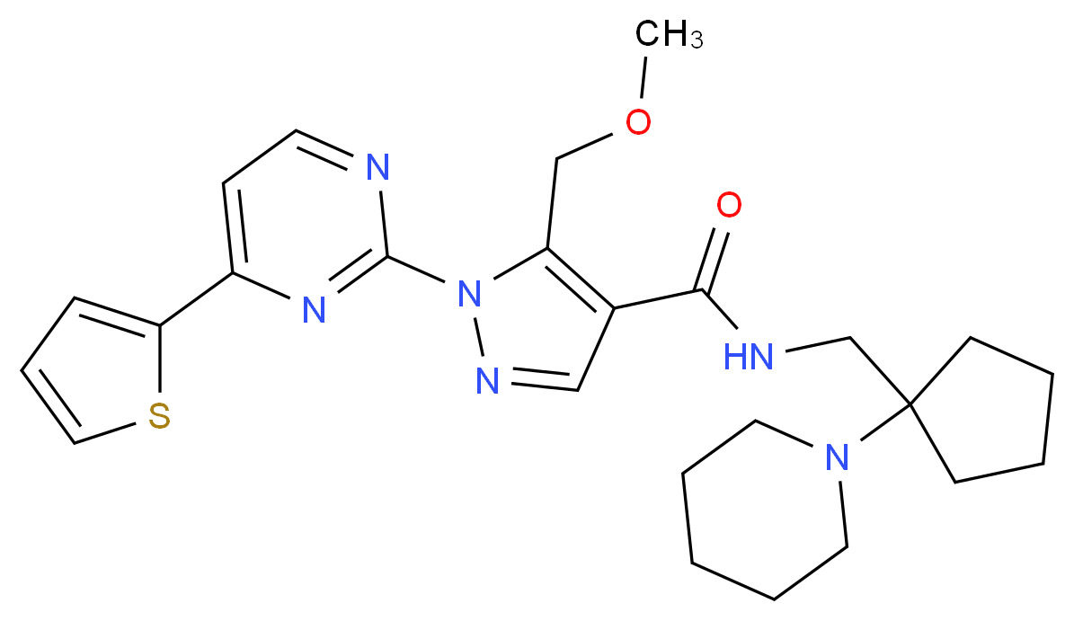 5-(methoxymethyl)-N-{[1-(1-piperidinyl)cyclopentyl]methyl}-1-[4-(2-thienyl)-2-pyrimidinyl]-1H-pyrazole-4-carboxamide_Molecular_structure_CAS_)