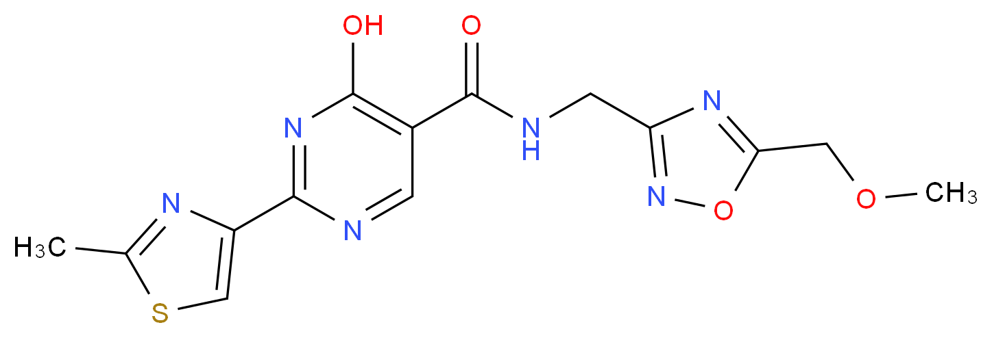 4-hydroxy-N-{[5-(methoxymethyl)-1,2,4-oxadiazol-3-yl]methyl}-2-(2-methyl-1,3-thiazol-4-yl)pyrimidine-5-carboxamide_Molecular_structure_CAS_)
