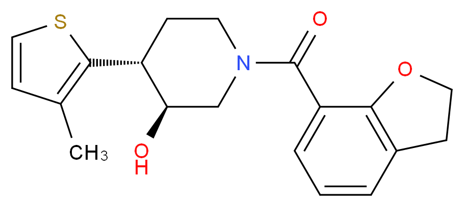 (3S*,4R*)-1-(2,3-dihydro-1-benzofuran-7-ylcarbonyl)-4-(3-methyl-2-thienyl)piperidin-3-ol_Molecular_structure_CAS_)