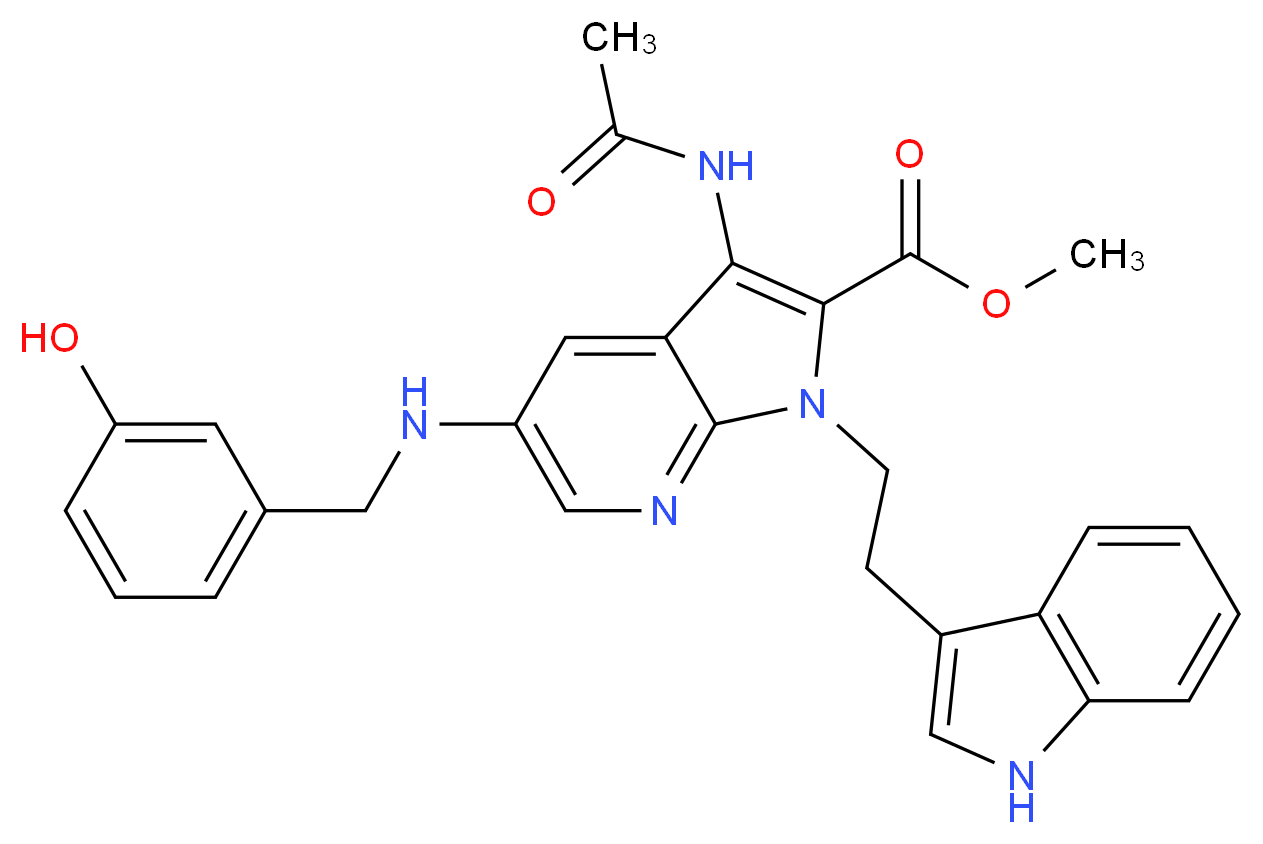 methyl 3-(acetylamino)-5-[(3-hydroxybenzyl)amino]-1-[2-(1H-indol-3-yl)ethyl]-1H-pyrrolo[2,3-b]pyridine-2-carboxylate_Molecular_structure_CAS_)